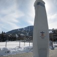 The cauldron is located in Whistler Village where the medal ceremony plaza was for the 2010 Winter Olympic Games. I thought this was a nice shot with the Olympic rings and the ski hill behind it. 

