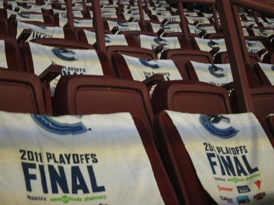 2011 Playoff Towels on Seats at Rogers Arena