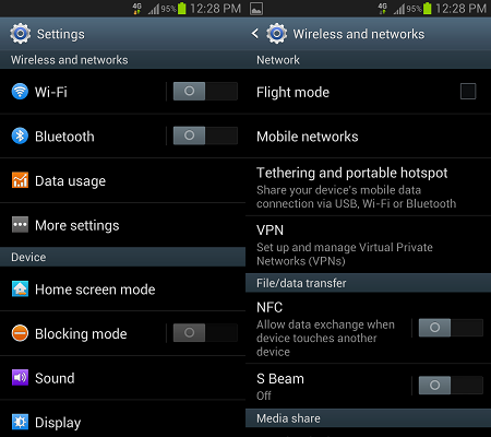 Android Wireless and Network Settings Screens
